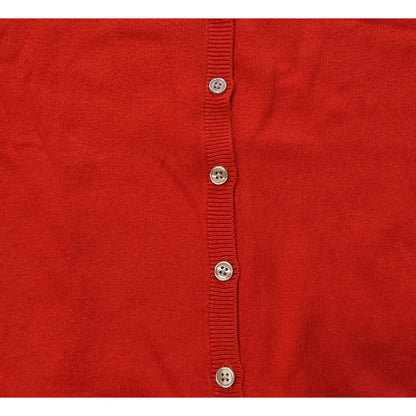 Red Button Front Crewneck Cardigan