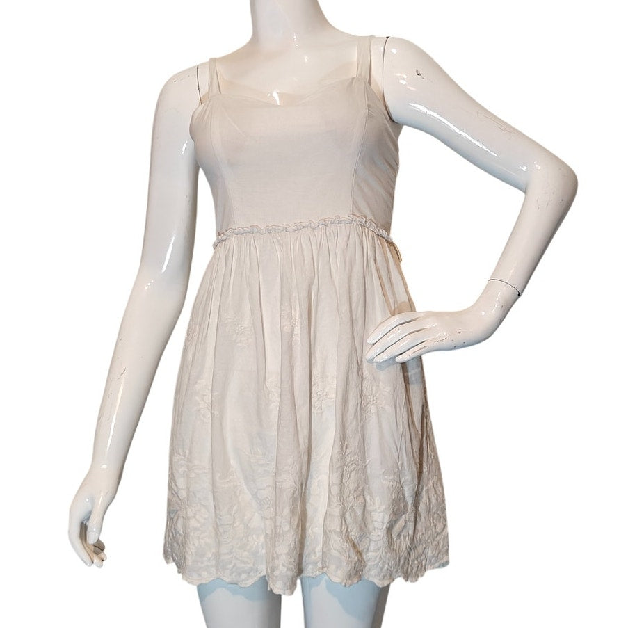 Cream Embroidered Babydoll Mini Dress