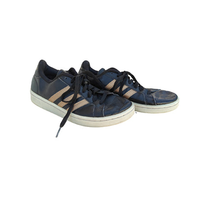 Grand Court Black Leather 3 Stripe Sneakers