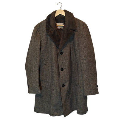 Vintage Herringbone Fur-Lined Wool Coat