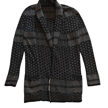 Black and Gray Textured Knit Open Front Coatigan