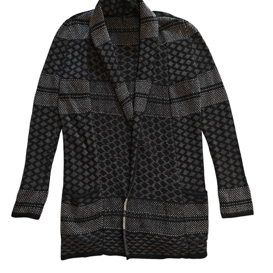 Black and Gray Textured Knit Open Front Coatigan