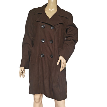 Brown Wool Blend Double Breasted Peacoat
