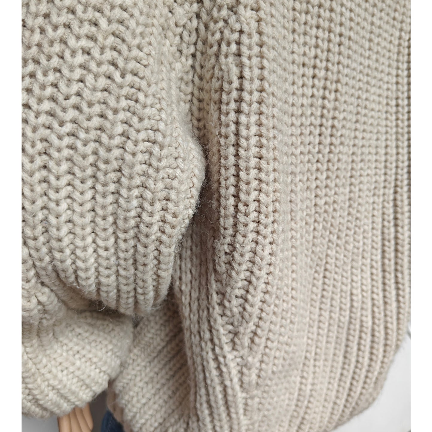 Cream Chunky V-neck Cable Knit Sweater