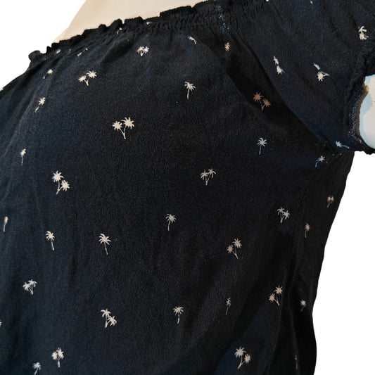 Black Off Shoulder Crop Top Palm Print