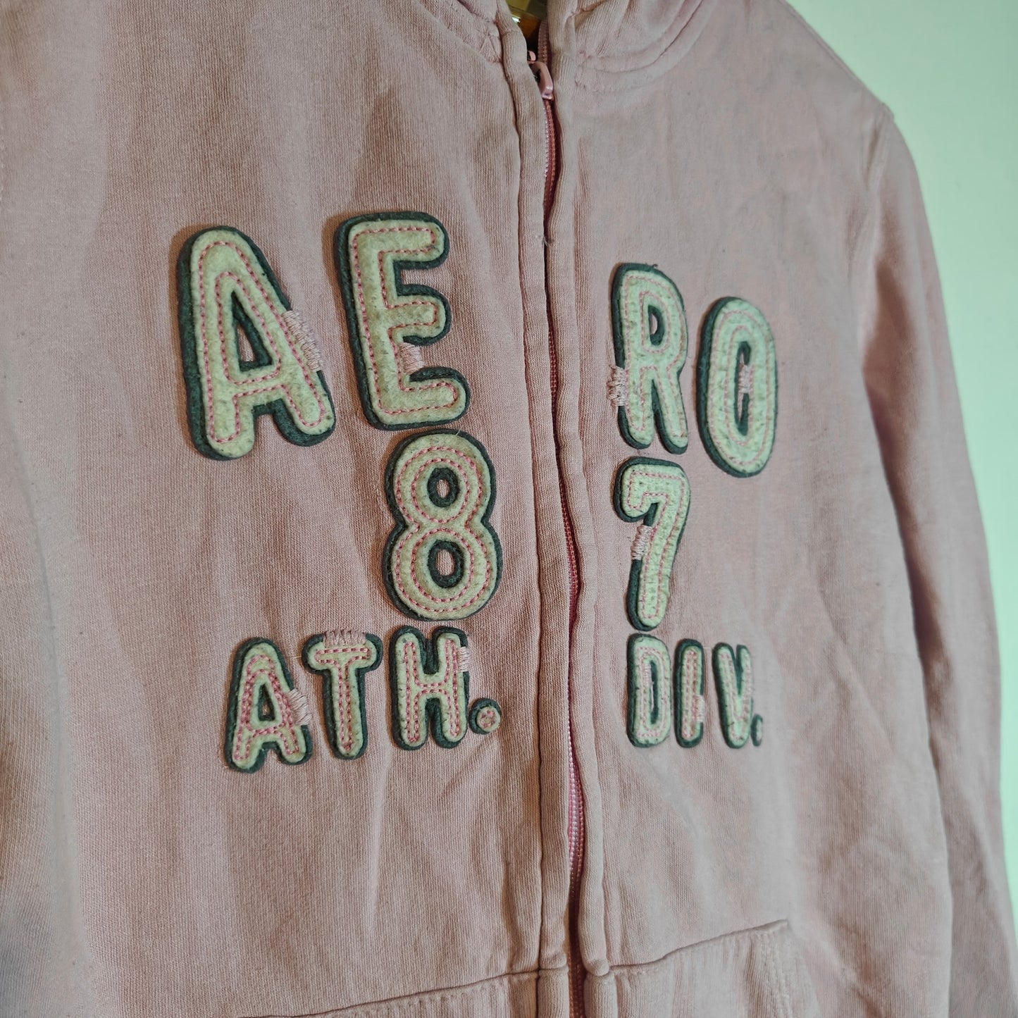 Pink Stitched Logo Zip-Up Hoodie