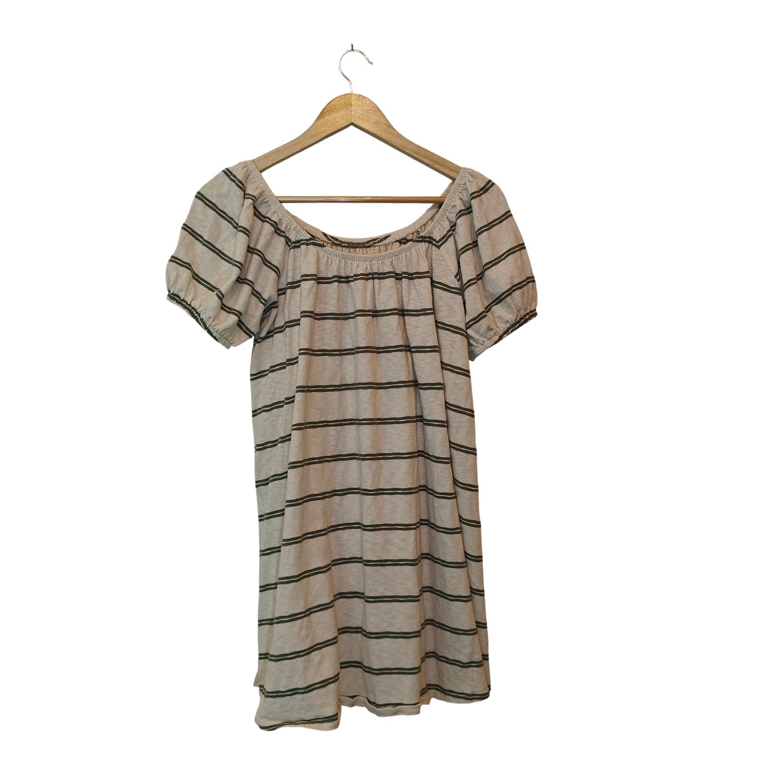 Cream Striped Off The Shoulder Dress