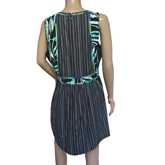 Tropical Print Striped Fit & Flare Dress