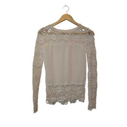 Ivory Lace Sheer Long-Sleeve Blouse