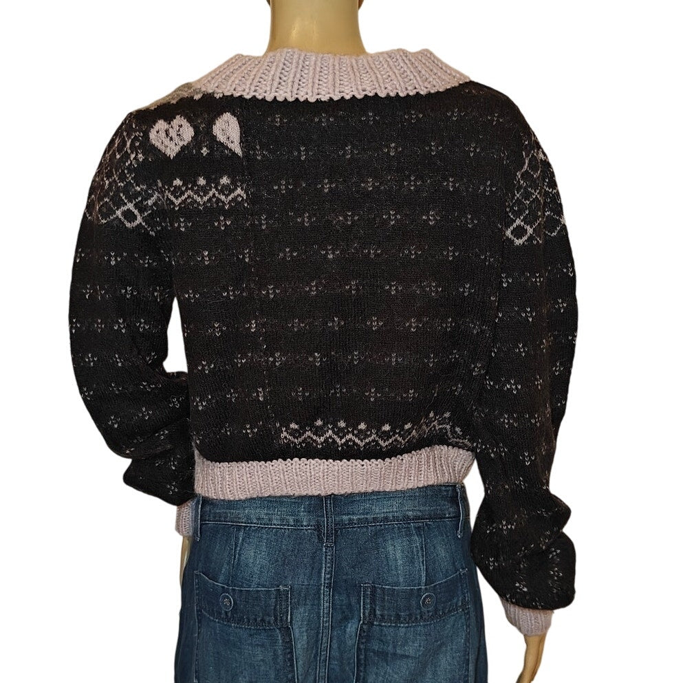 Navy and Lavender Cropped Fair Isle Sweater