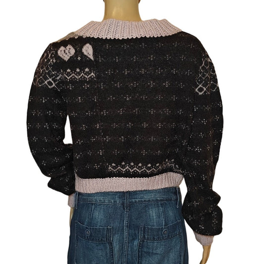 Navy and Lavender Cropped Fair Isle Sweater