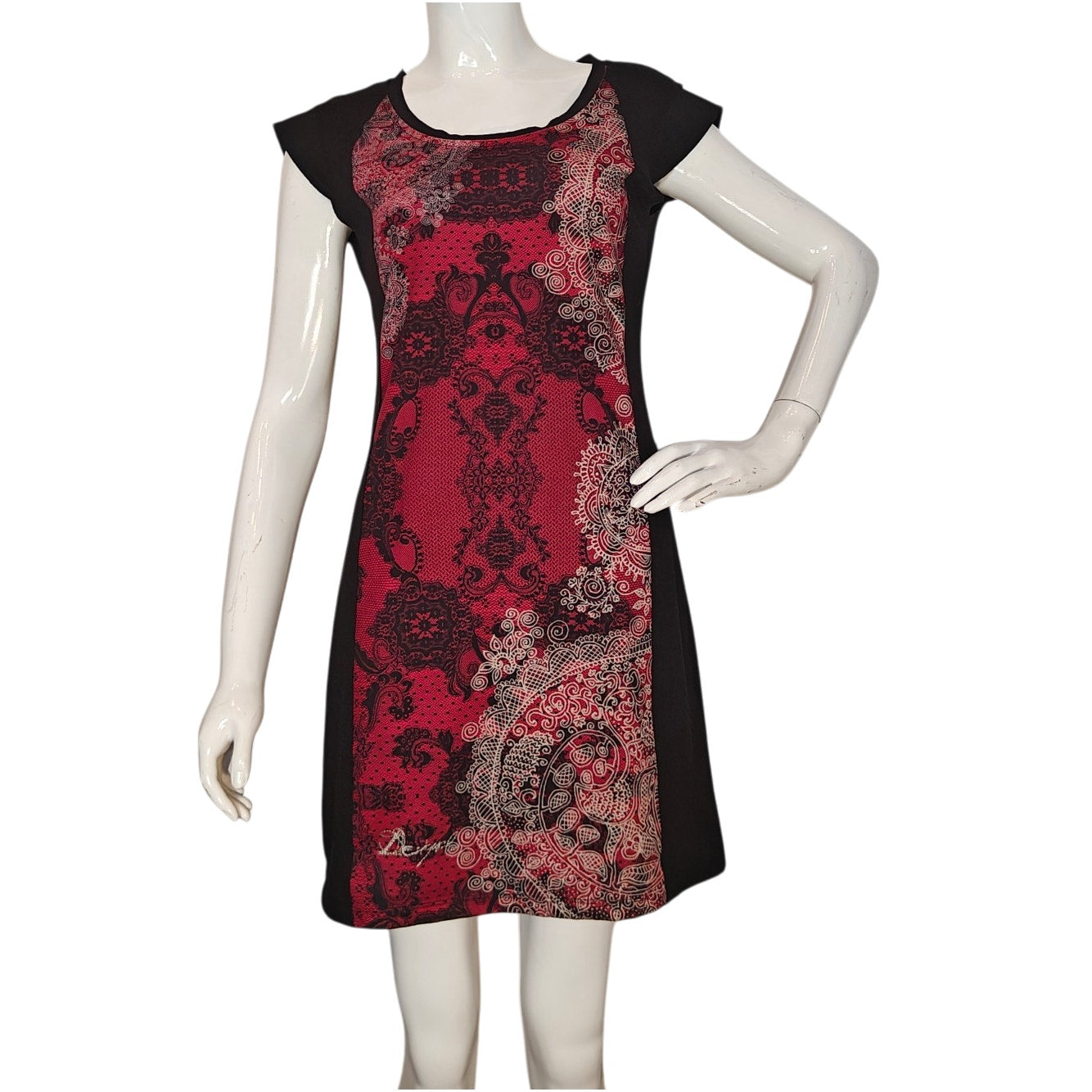 Red and Black Print Shift Dress