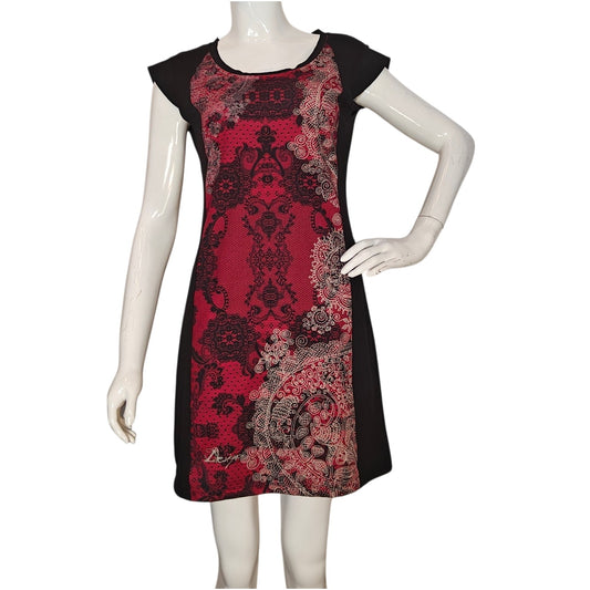 Red and Black Print Shift Dress