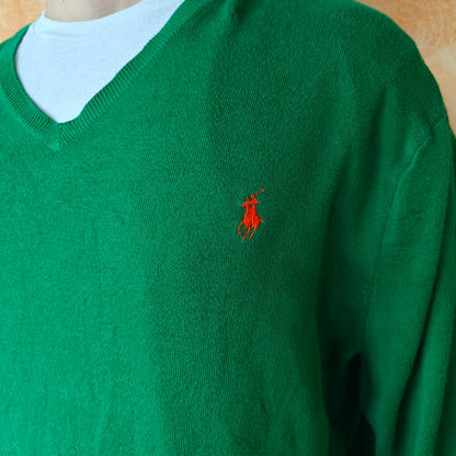 Green V-Neck Cotton Sweater