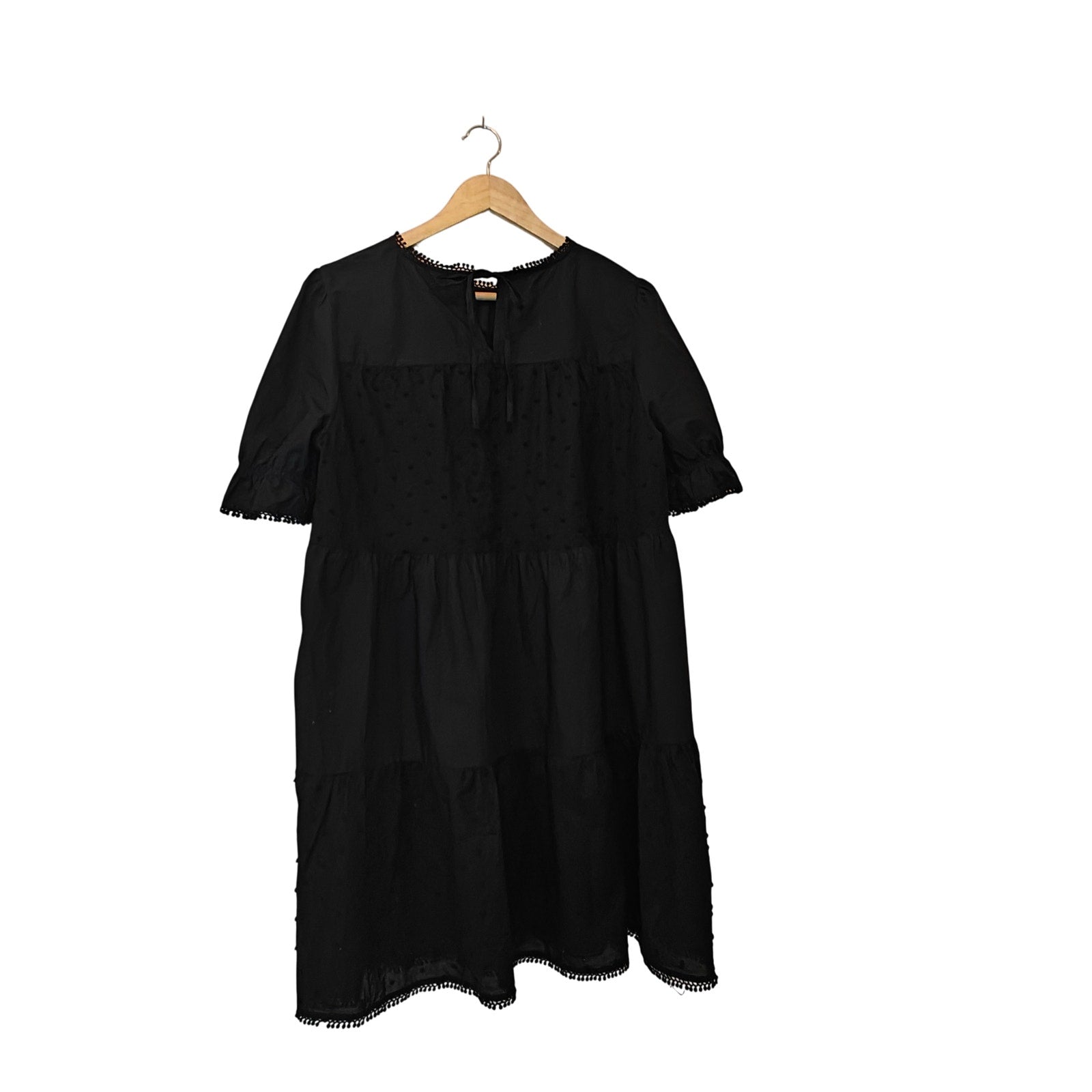 Black Swiss Dot Tiered Puff Sleeve Mini Dress Size Large