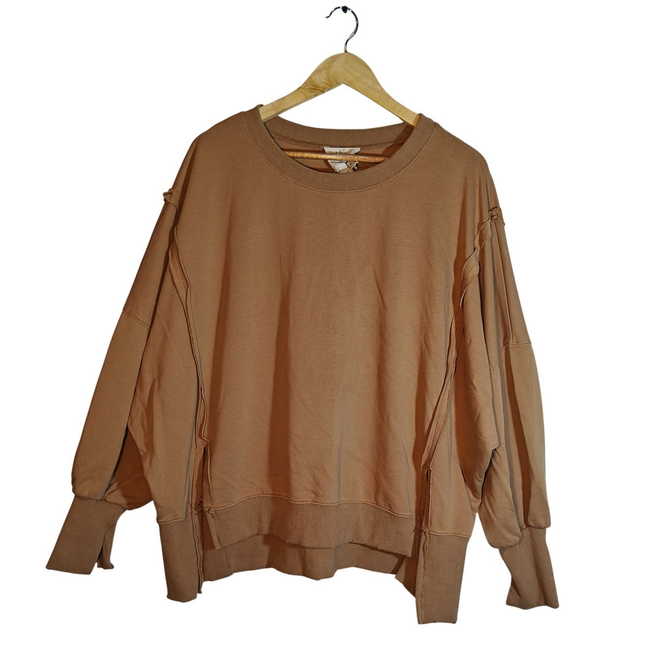 Tan Exposed Seam Oversized Slouchy Sweatshirt