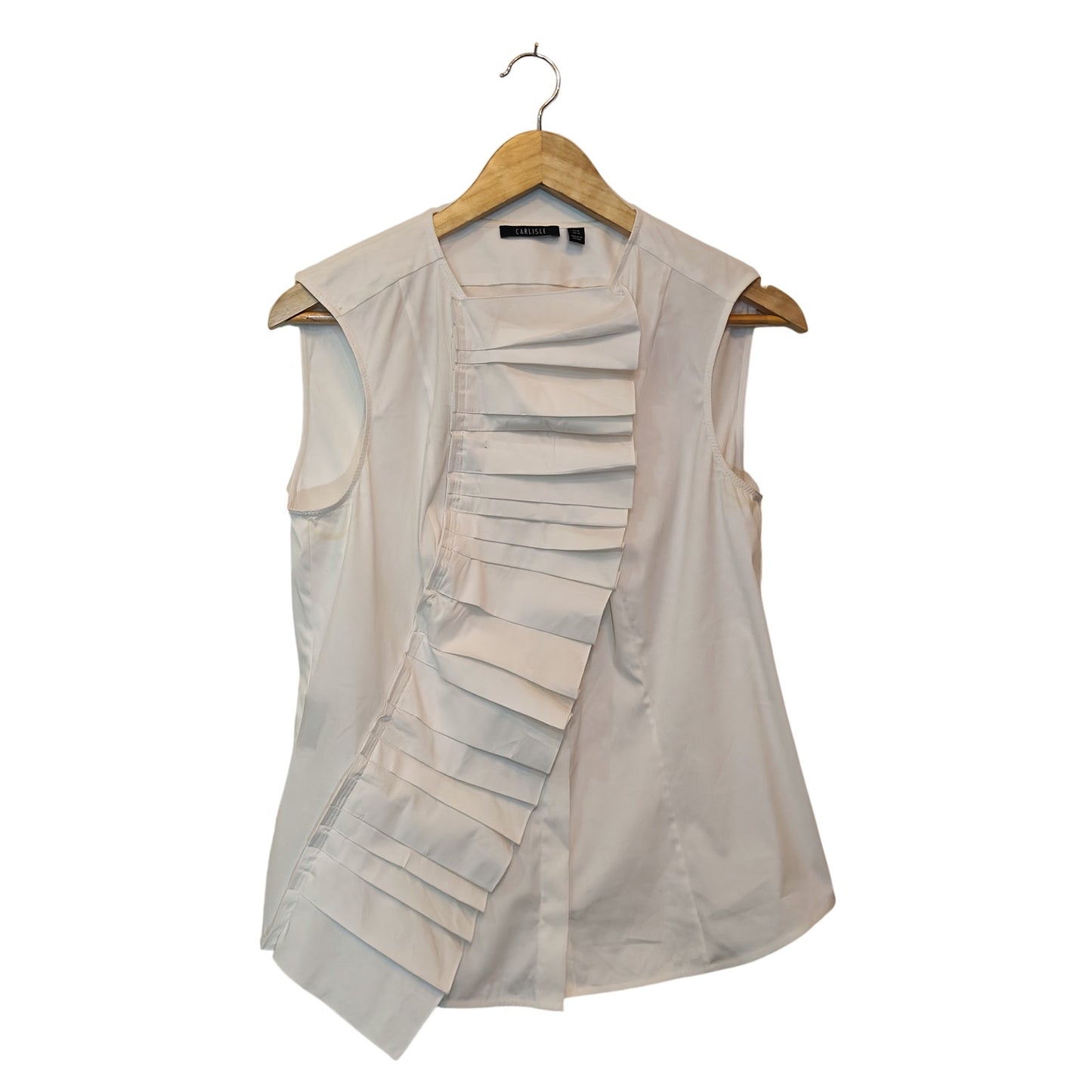 White Ruffle Pleated Sleeveless Blouse