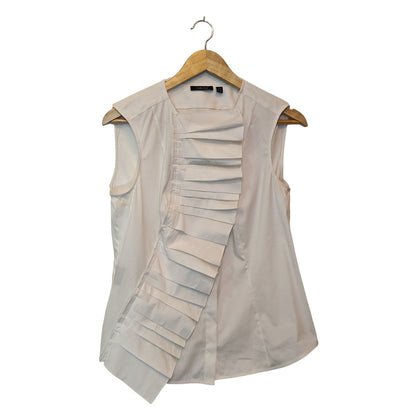 White Ruffle Pleated Sleeveless Blouse