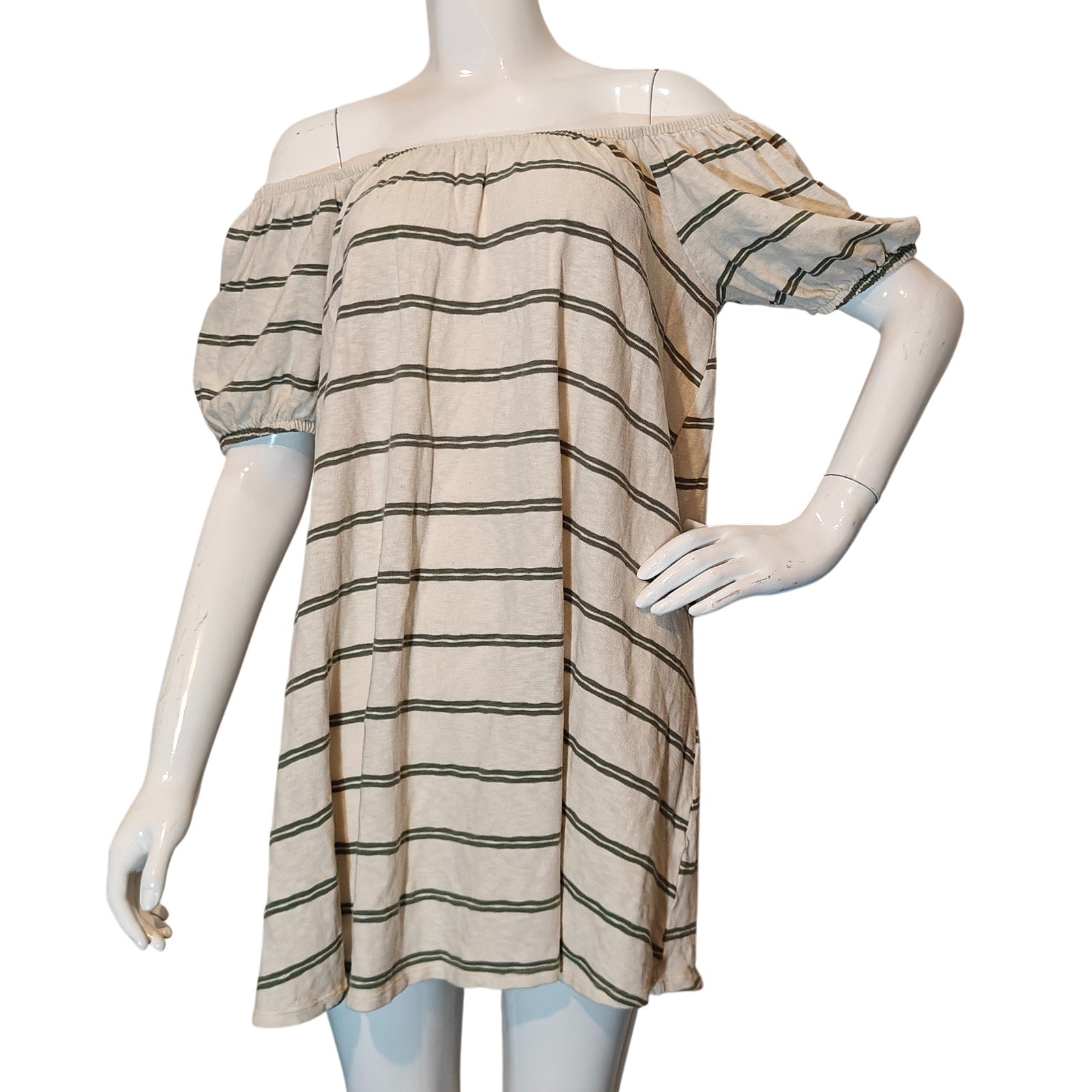 Cream Striped Off The Shoulder Dress