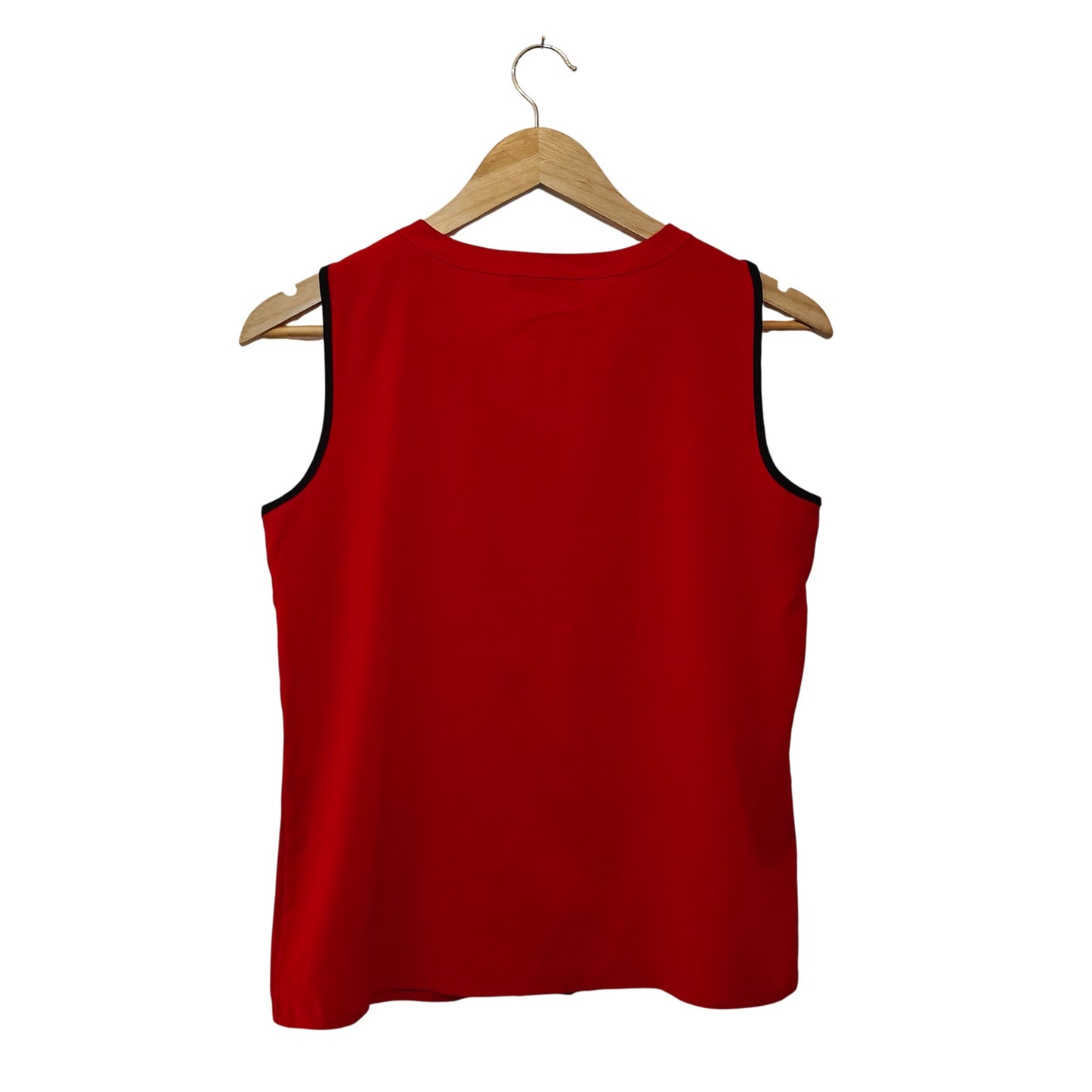 Red Sleeveless Blouse with Black Trim