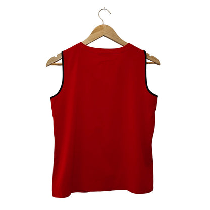 Red Sleeveless Blouse with Black Trim