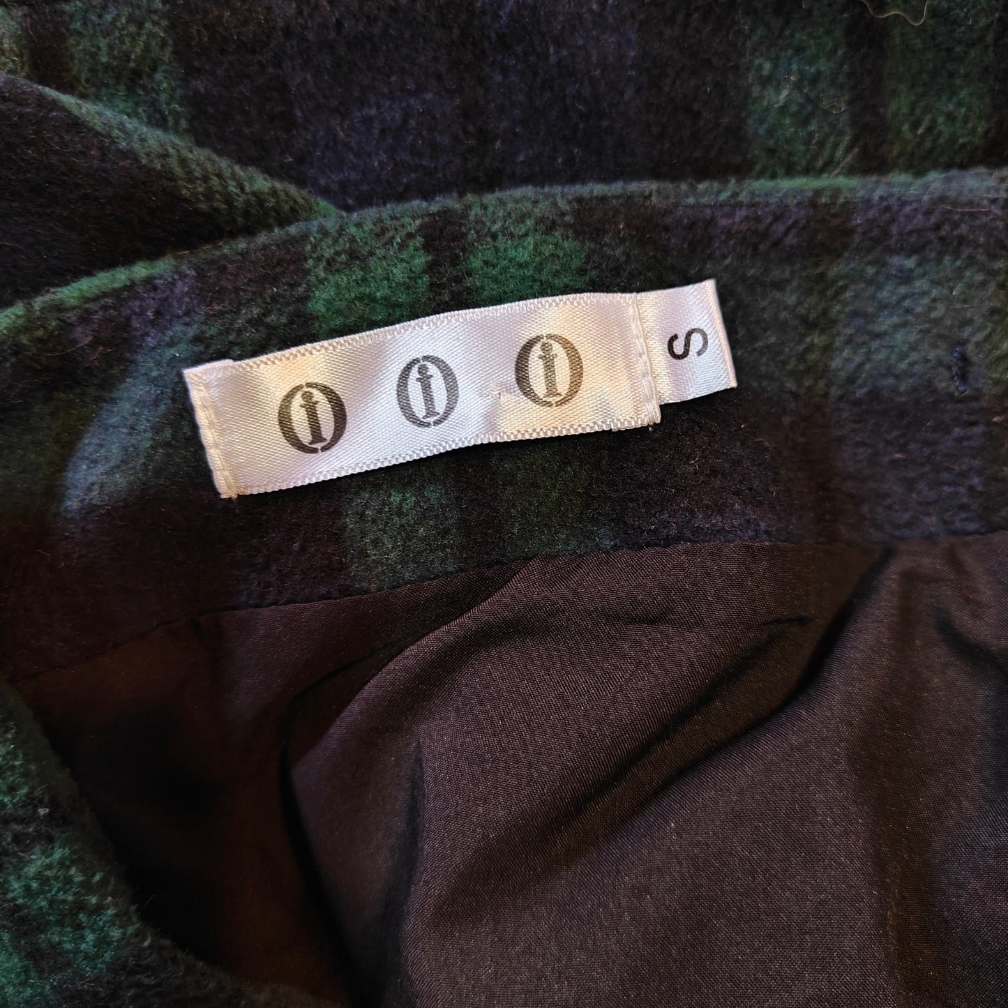 Navy and Green Plaid Wool Mini Skirt