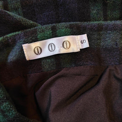 Navy and Green Plaid Wool Mini Skirt