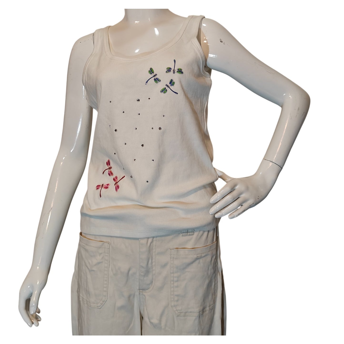 White Ribbed Dragonfly Tank Top