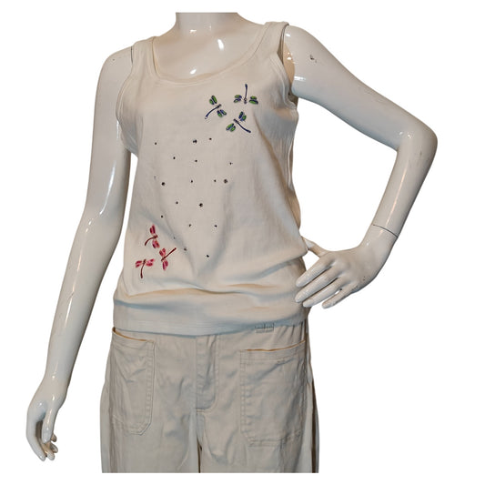 White Ribbed Dragonfly Tank Top