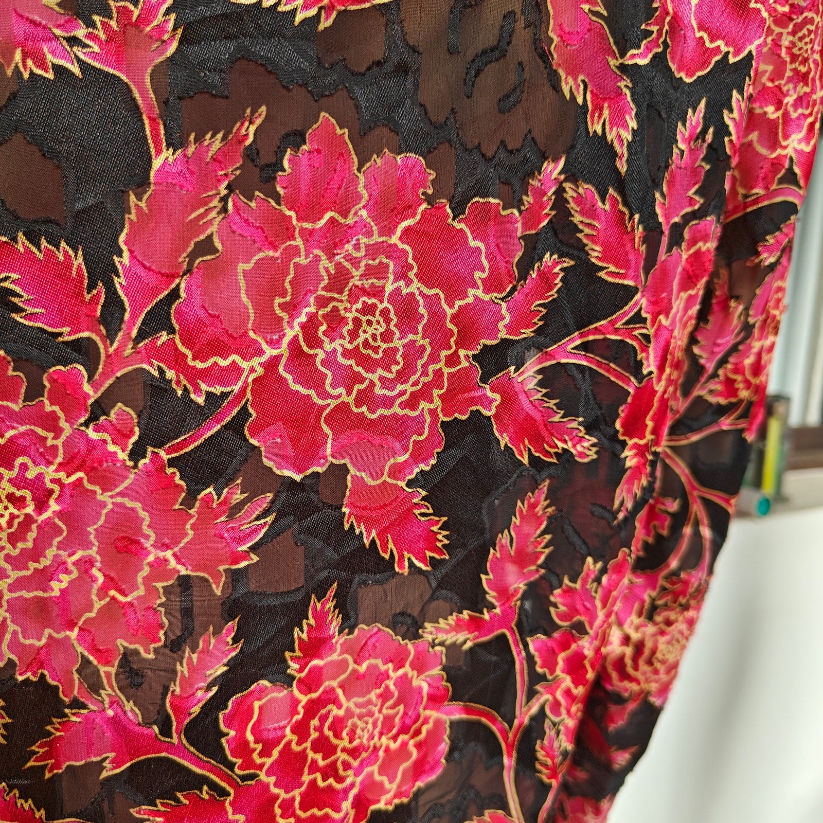 Black and Red Sheer Floral Nightgown