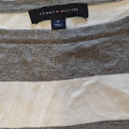 Gray and Cream Stripe Long Sleeve Knit Top
