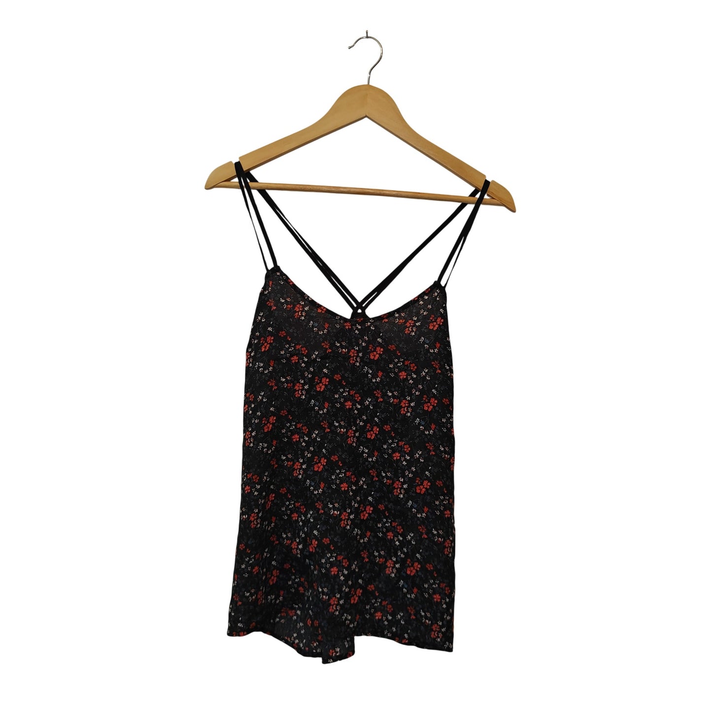 Black Floral Spaghetti Strap Tank Top
