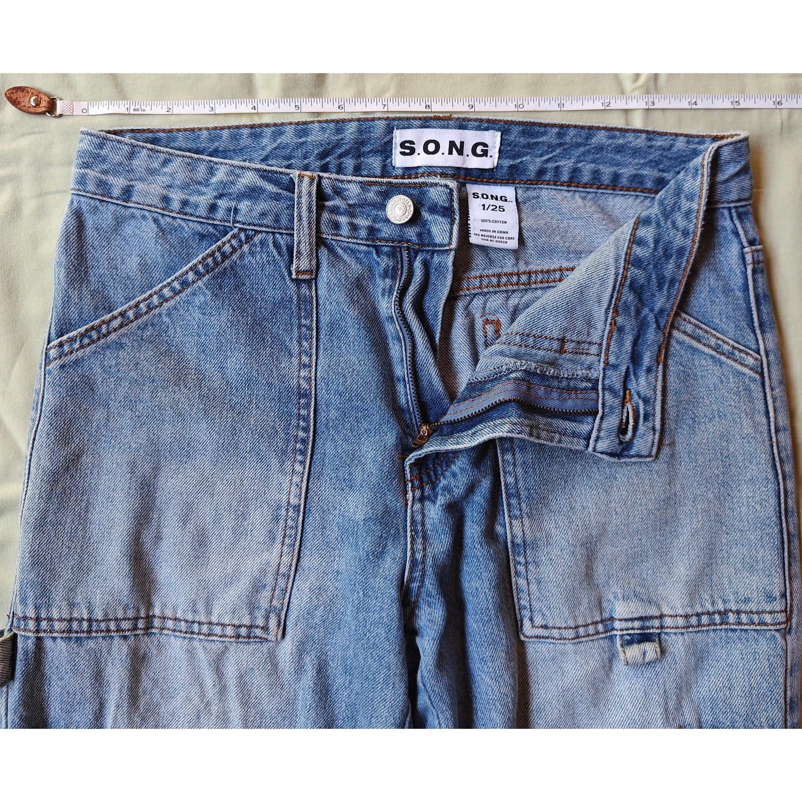 Light Wash Carpenter Jeans With Cargo Pockets