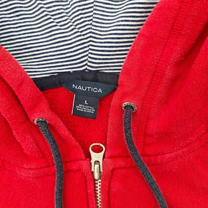 Red Full Zip Hoodie Sweatshirt with Embroidered Logo