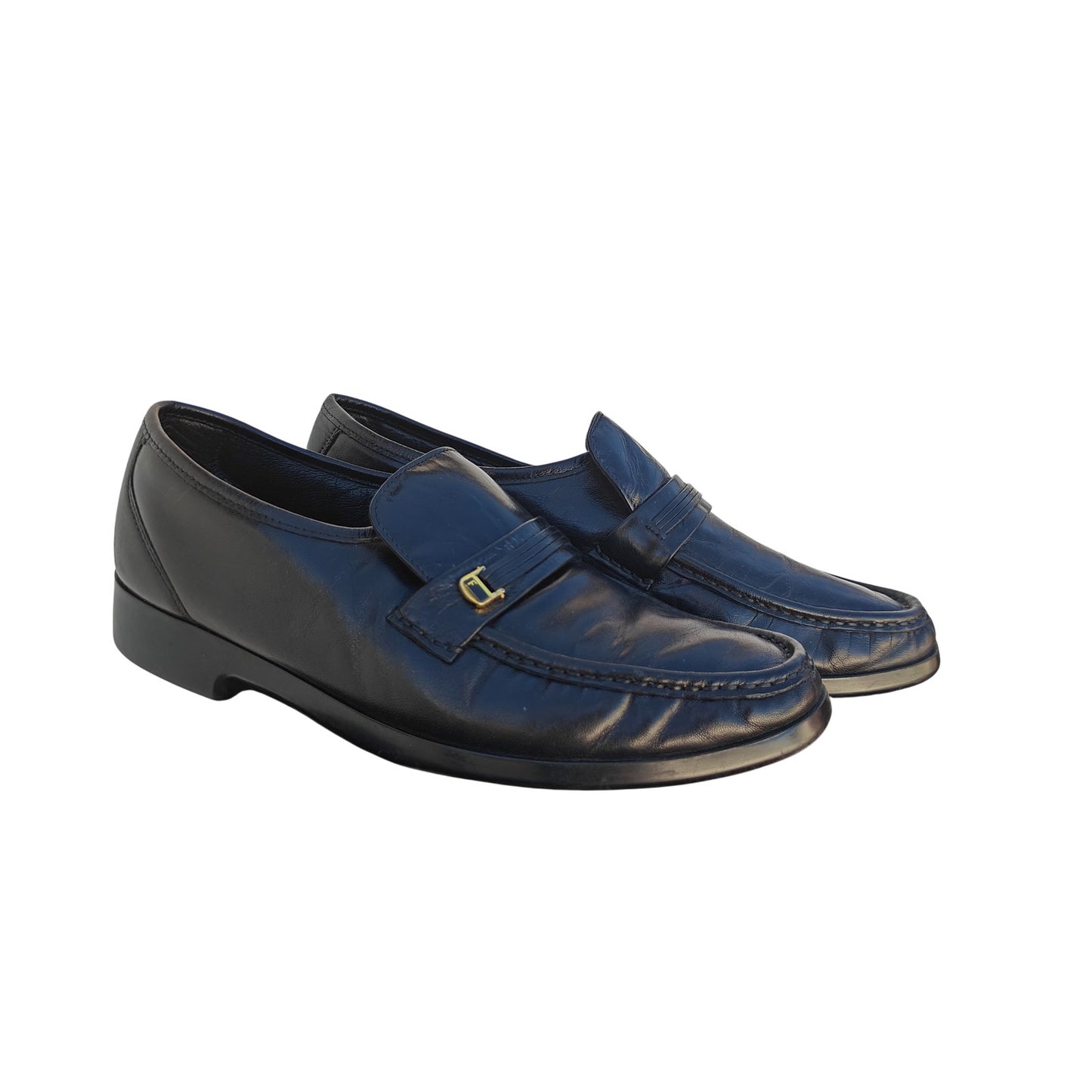 Mens Black Leather Moc Toe Loafers