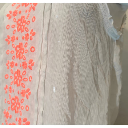 Sheer Tank Top With Neon Floral Embroidery