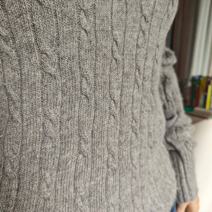 Gray V-Neck Cashmere Blend Cable Knit Sweater