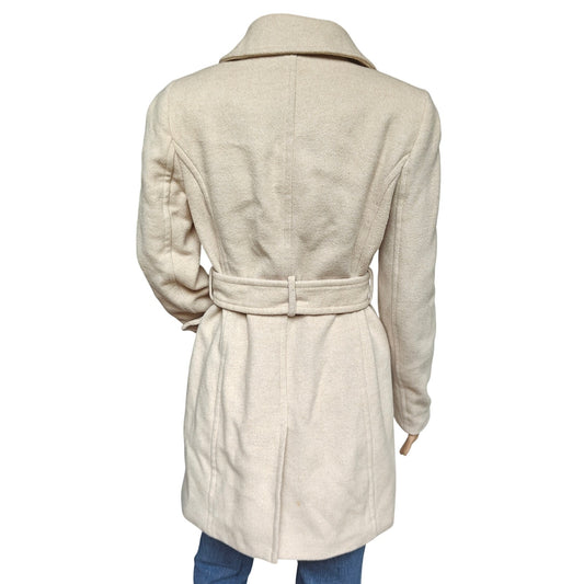 Beige Wool Belted Double Breasted Peacoat