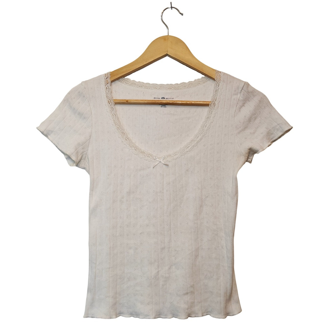 White Ribbed Lace Trim Baby Tee