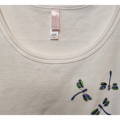 White Ribbed Dragonfly Tank Top