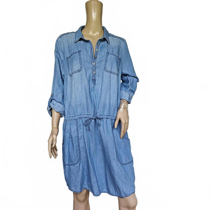 Chambray Denim Long-Sleeve Shirt Dress