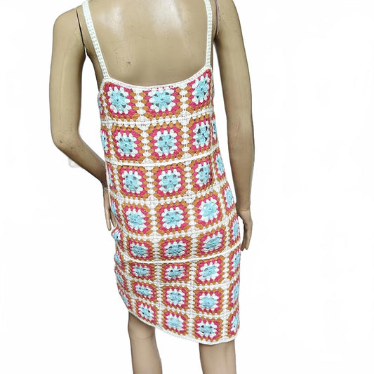 Crochet Granny Square Knit Midi Dress