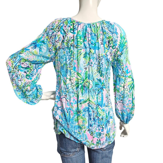 Bright Printed V-Neck Long-Sleeve Boho Tunic