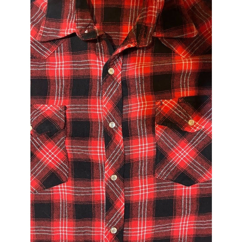 Red and Black Plaid Snap Button Flannel Shirt