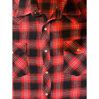 Red and Black Plaid Snap Button Flannel Shirt