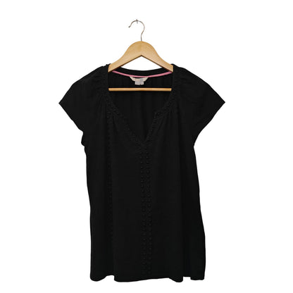 Black Short-Sleeve V-Neck Blouse
