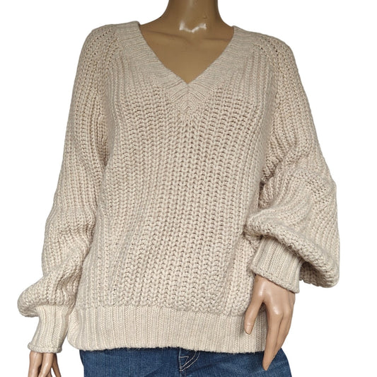 Cream Chunky V-neck Cable Knit Sweater