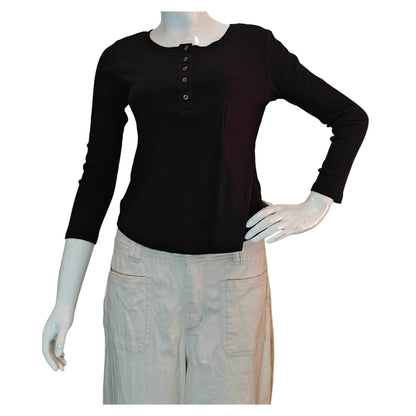 Black Henley Long Sleeve Top