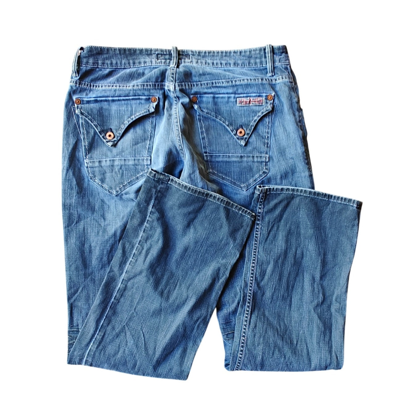 Womens 34 Light Wash Button Fly Flap Pocket Jeans