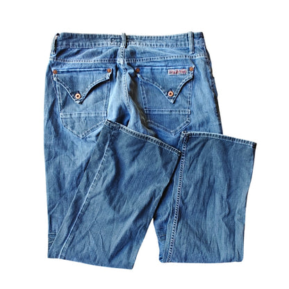 Womens 34 Light Wash Button Fly Flap Pocket Jeans